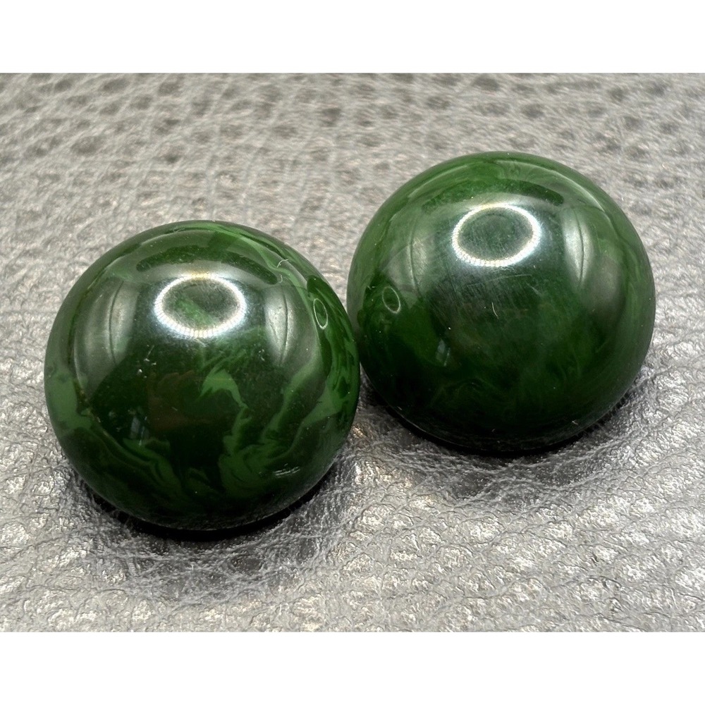 Vintage Art Deco Marbled Green Swirl Bakelite Clip Earrings Gold Tone